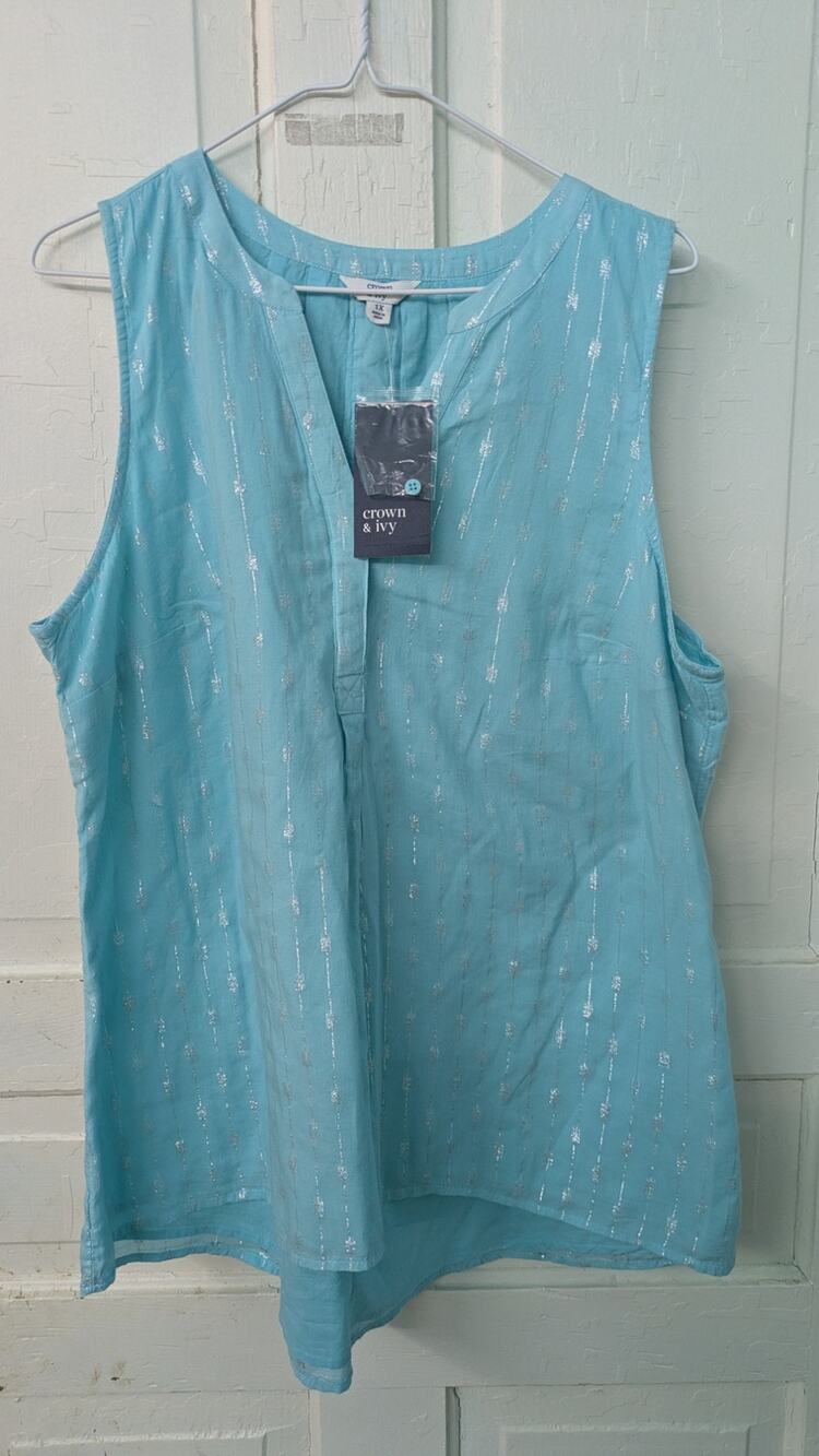 NWT Crown & Ivy Sleeveless Top Womens 1X teal with sparkle